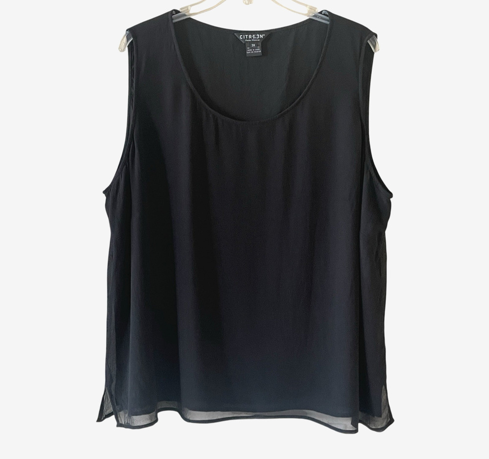 CITRON SANTA MONICA Women's 3X Black Silk Pullover Layered Sleeveless Tank Top